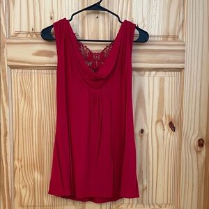 Studio Y Red Sleeveless Cowl Neck Lace-Back Camisole